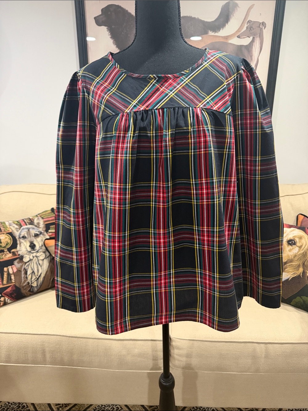 J. Crew Plaid Long-Sleeve Top multi colored plaid. Sz XL excellent condition